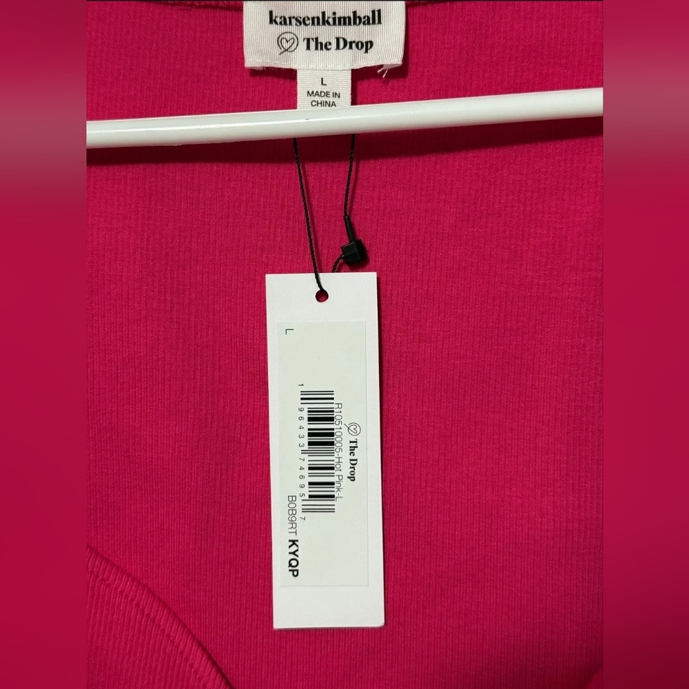 NWT The Drop Karsen Kimball Hot Pink Ribbed Sweetheart Neckline Crop Top Size L - Picture 3 of 8